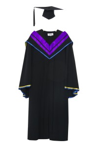 設計澳門科技大學碩士健康科學學院畢業袍  黑色正方畢業帽 紫色v領披肩 碩士畢業袍製服公司DA167